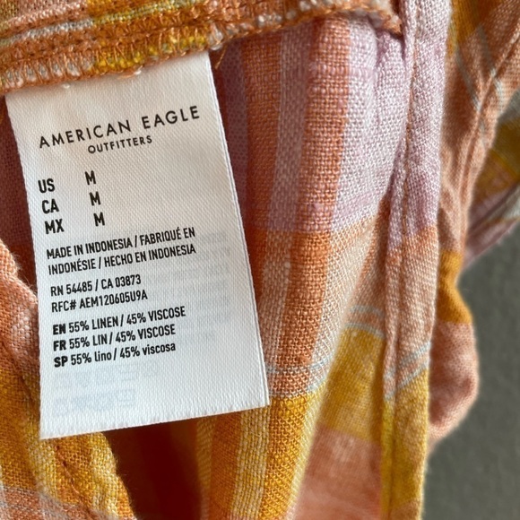 NWOT American Eagle linen oversized plaid beach resort top. Size Medium. - Picture 6 of 7